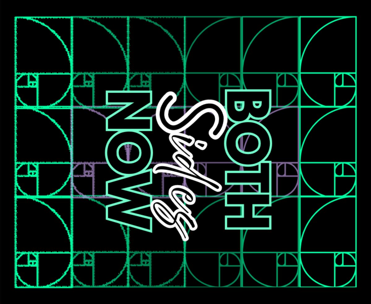 Label art for Both Sides Now: green line art in a deco grid